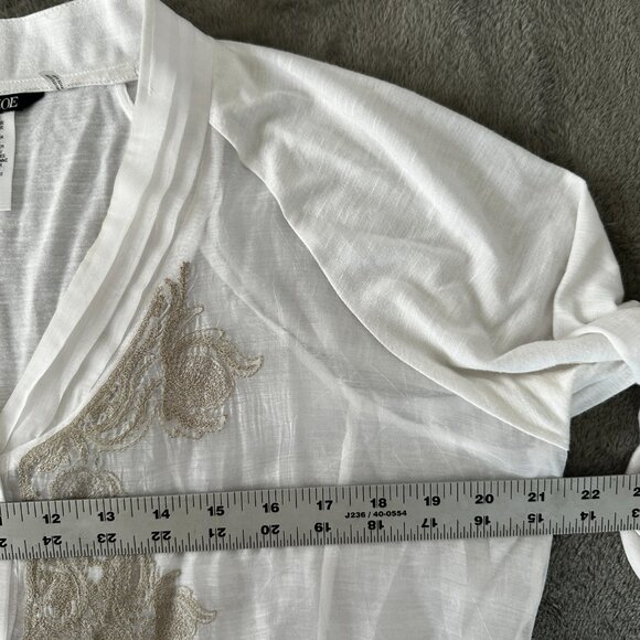 Nic + Zoe White Embroidered Button Down Blouse Shirt LARGE Sheer Mixed Media - Picture 6 of 7